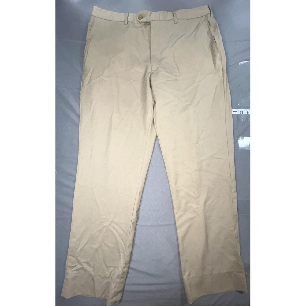 Britches Dress Pants Mens 36x30 Beige Torino Wool Flat Front Straight Made Italy